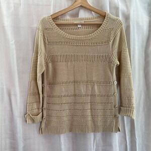 New York & Company‎ Womens Knit Sweater Button Accent Oatmeal Cream XS